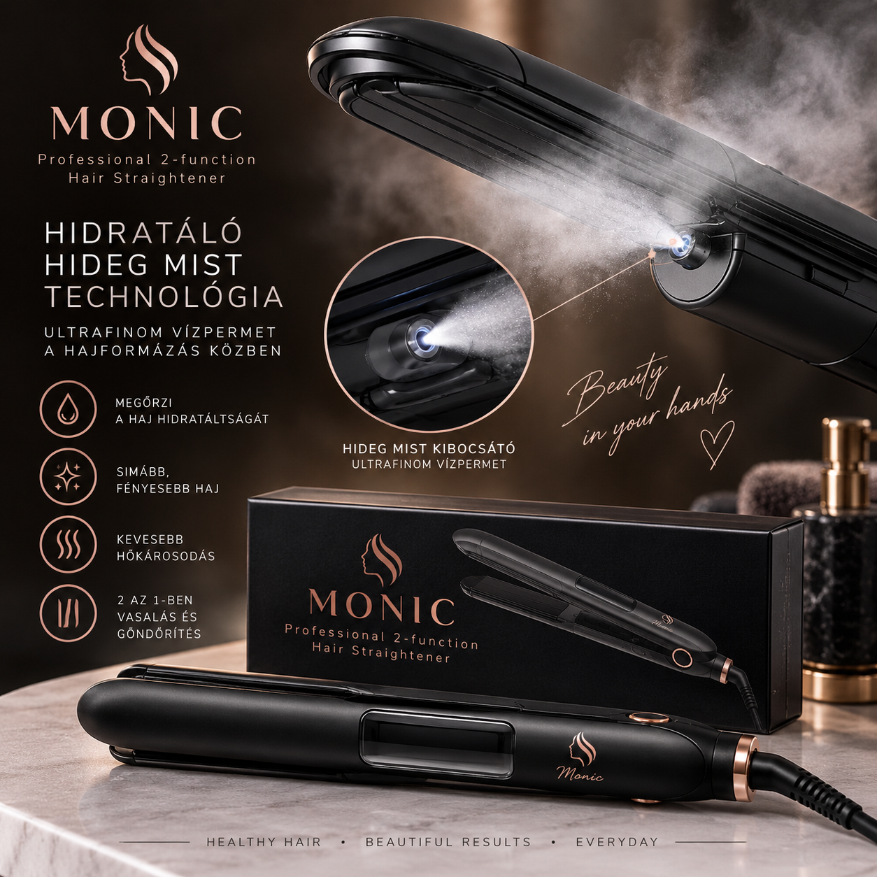 MoniC Professional Hideglevegős Hajsimító - Image 7